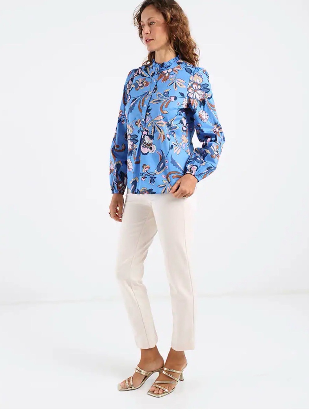 Talbots Blue Floral Print Long-Sleeve Blouse
